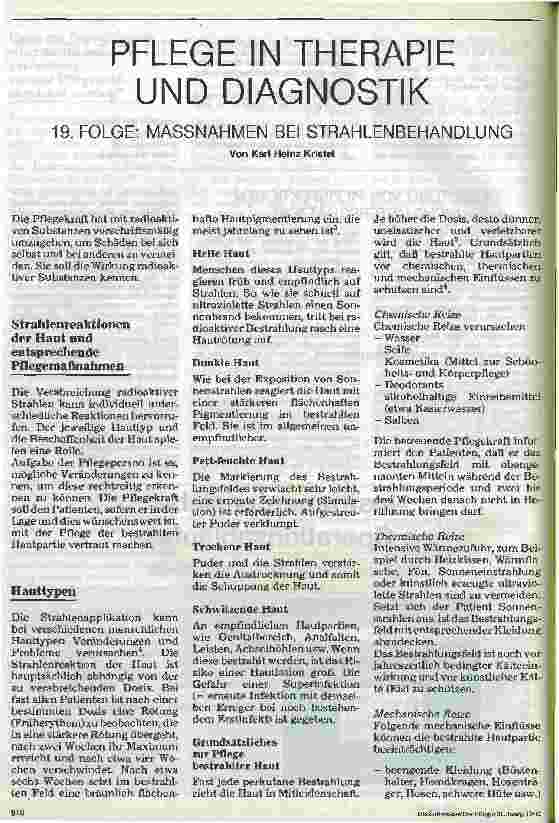 Vorschauseite 1: Pflege in Therapie und Diagnostik 19. Folge: Maßnahmen bei Strahlenbehandlung