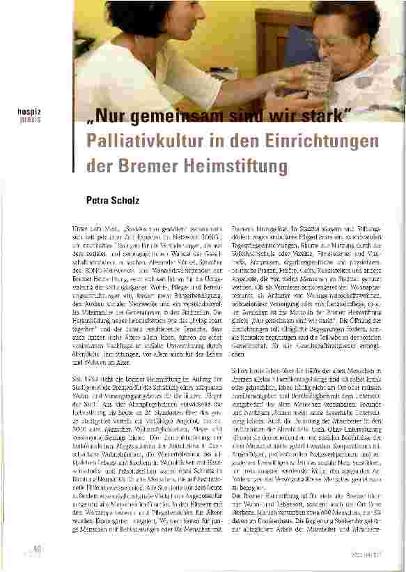 Vorschauseite 1: „Nur gemeinsam sind wir stark Palliativkultur in den Einrichtungender Bremer Heimstiftung