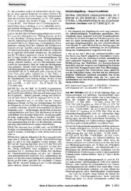 Vorschauseite 2: Anspruch auf Abschluss eines Altersteilzeitarbeitsvertrags - Überlastquote - Gleichbehandlung bei Stichtagsregelung