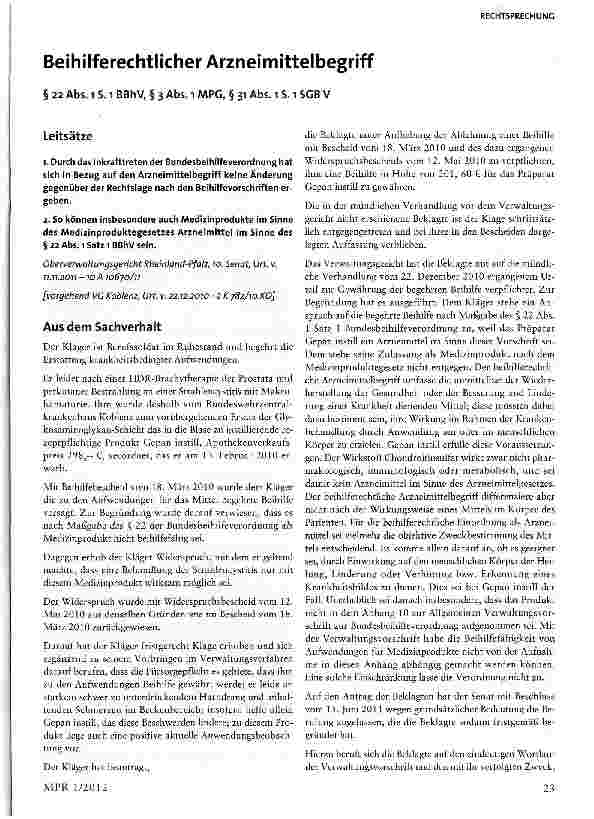 Vorschauseite 1: Beihilferechtlicher Arzneimittelbegriff