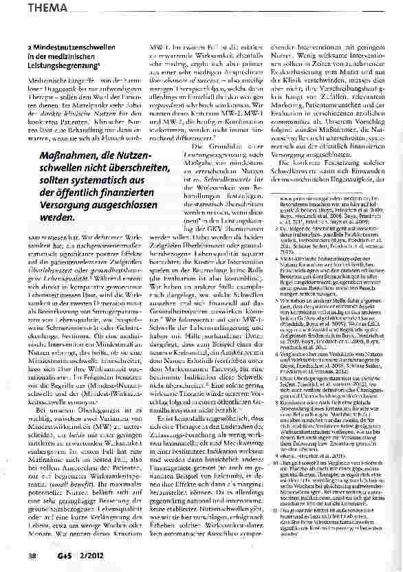 Vorschauseite 2: Mindestnutzenschwellen im Gesundheitswesen