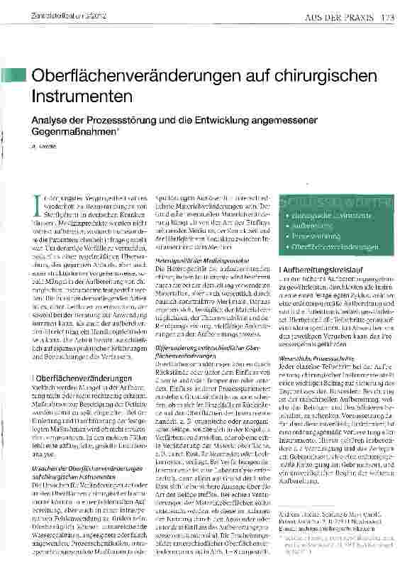 Vorschauseite 1: Oberflächenveränderungen auf chirurgischen Instrumenten
