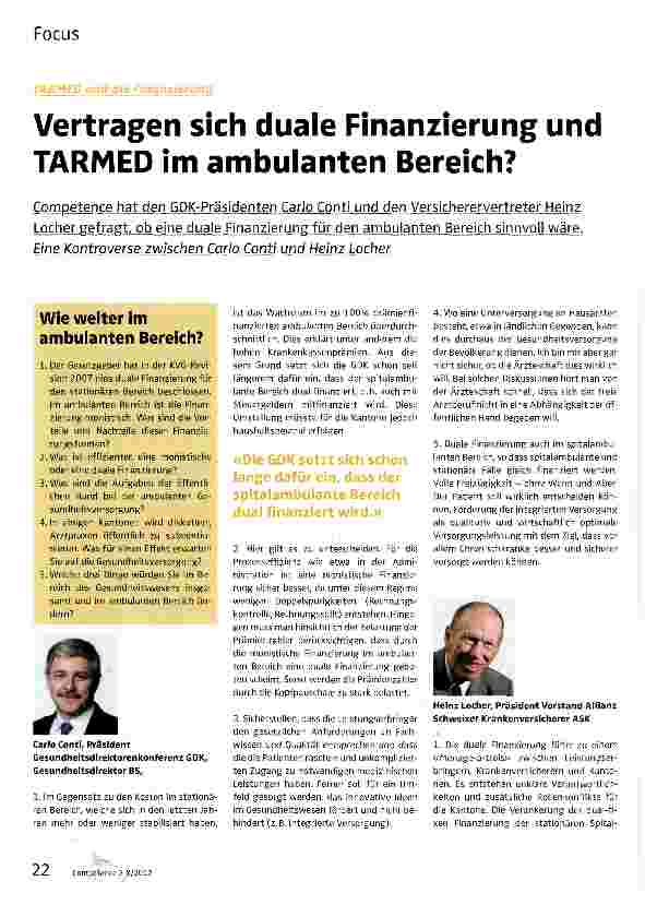 Vorschauseite 1: Vertragen sich duale Finanzierung und TARMED im ambulanten Bereich?