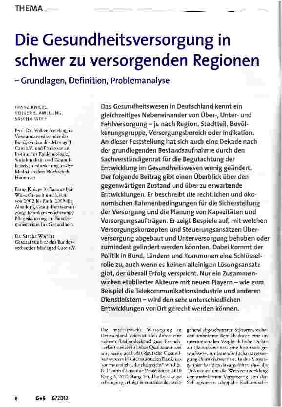 Vorschauseite 1: Die Gesundheitsversorgung in schwer zu versorgenden Regionen