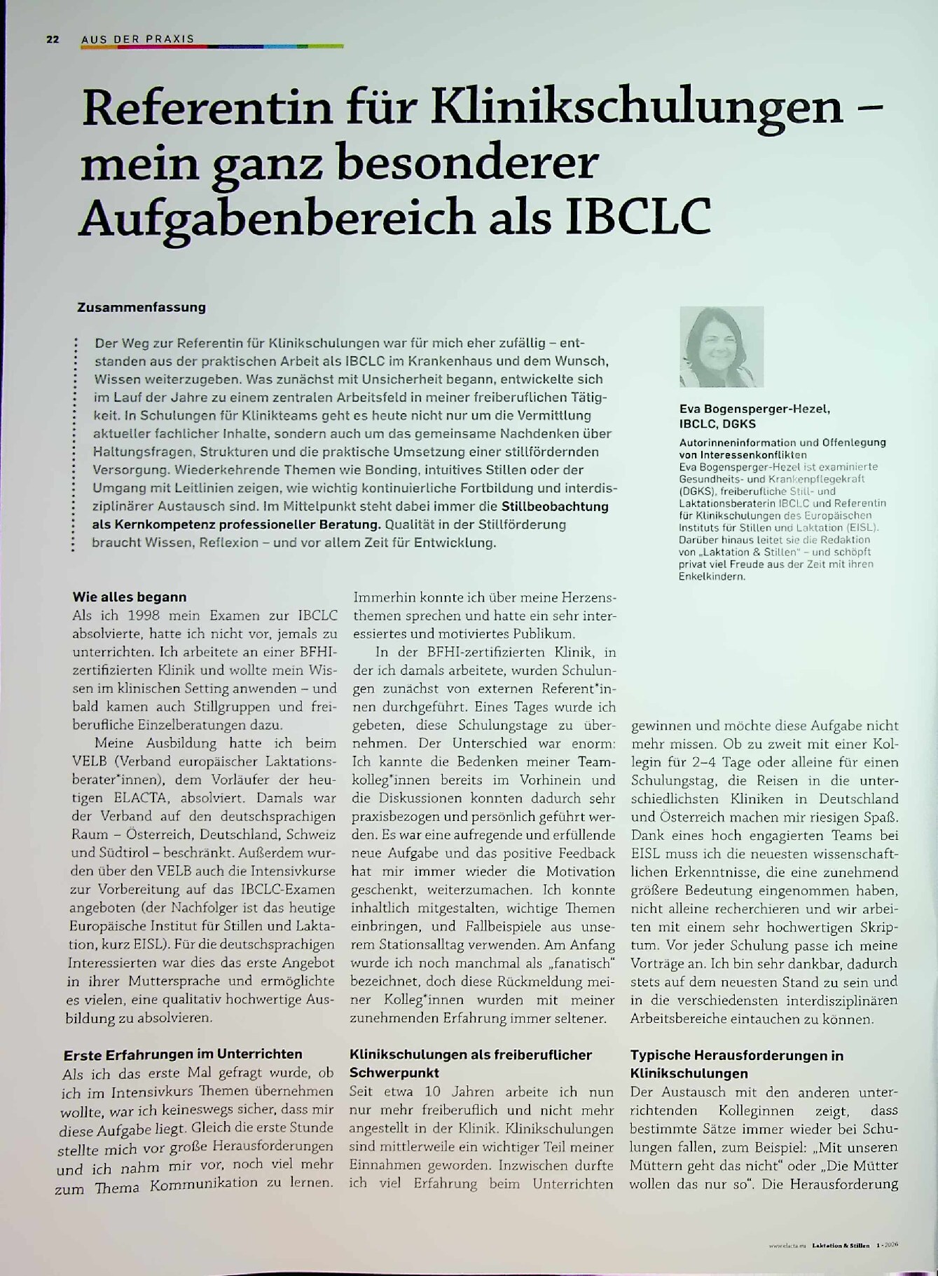 Vorschauseite 1: Referentin für Klinikschulungen – mein ganz besonderer Aufgabenbereich als IBCLC
