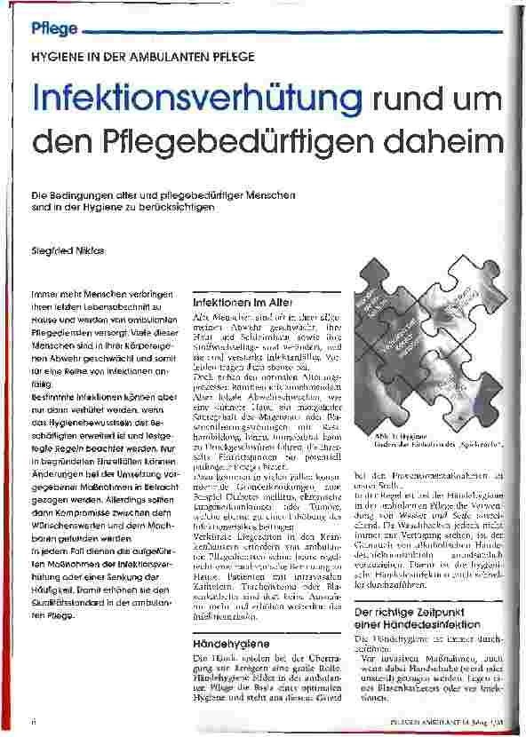 Vorschauseite 1: Infektionsverhütung rund um den Pflegebedürftigen daheim Hygiene in der ambulanten Pflege