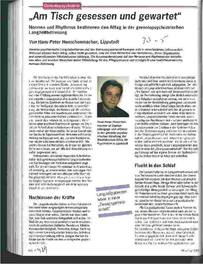 Vorschauseite 1: Am Tisch gegessen und gewartet Normen und Rhythmus bestimmen den Alltag in der Gerontopsychiatrie LZ