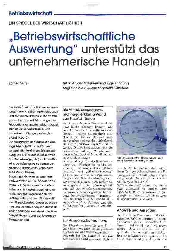 Vorschauseite 1: Betriebswirtschaftliche Auswertung unterstützt das unternehmerische Handeln Teil 2: An der Mittelverwendungsrechnung zeigt sich die aktuelle finanzielle Situation