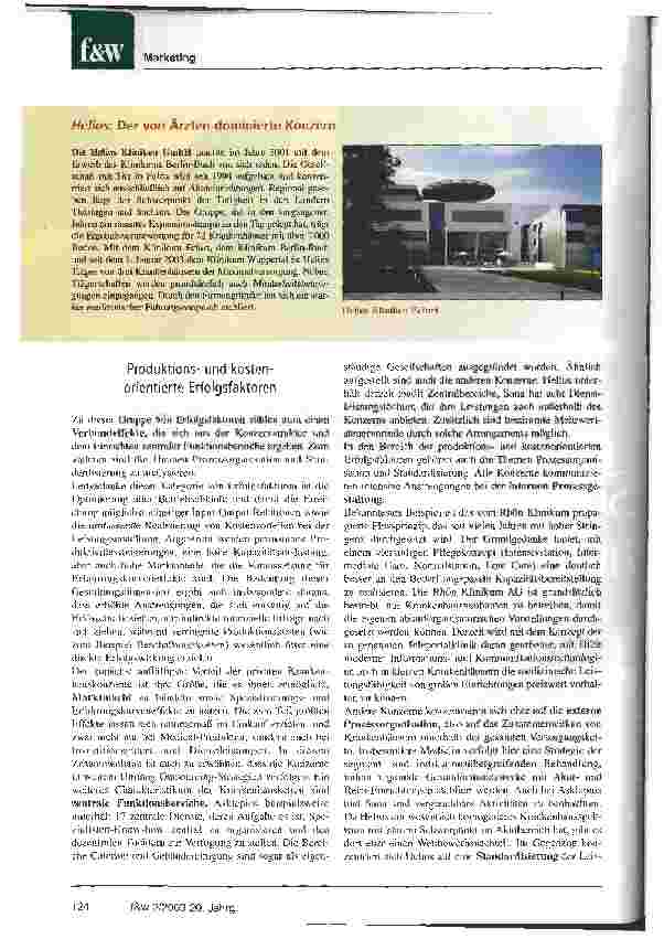 Vorschauseite 4: Erfolgsfaktoren der privaten Klinikketten Markt-, Ressourcen-, Produktionsund Kostenorientierung