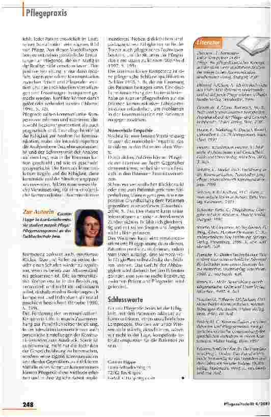 Vorschauseite 4: ... auch nonverbal kommunizieren kann erlernt werden Gedanken zum Verhältnis zwischen Patient und Pflegenden