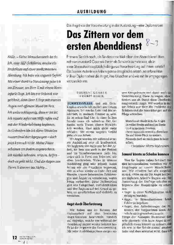 Vorschauseite 1: Das Zittern vor dem ersten Abenddienst Die Angst vor der Verantwortung in der Ausbildung Diplomarbeit