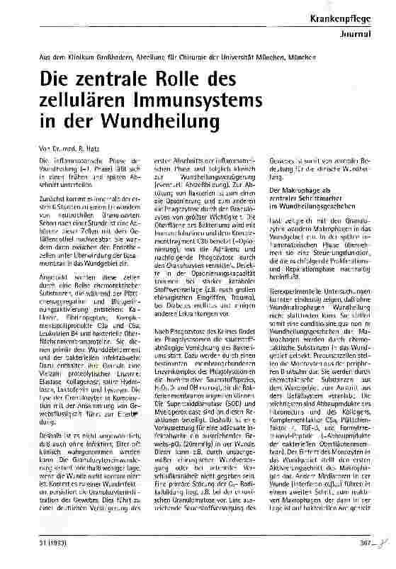 Vorschauseite 1: Die zentrale Rolle des zellulären Immunsystems in der Wundheilung