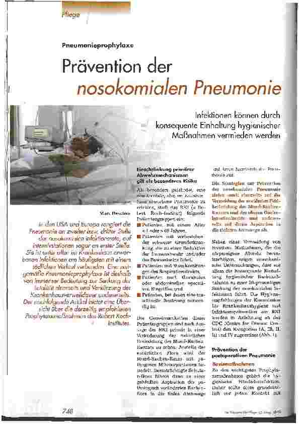 Vorschauseite 1: Prävention der nosokomialen Pneumonie