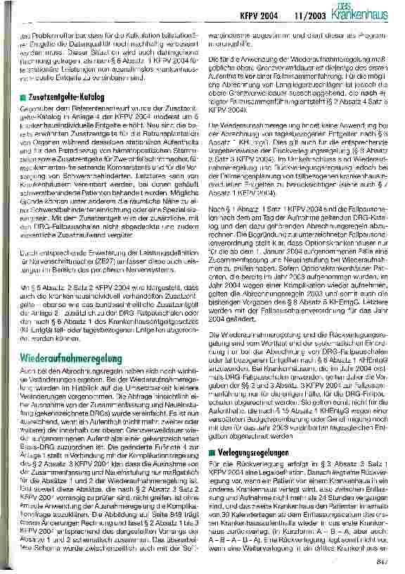 Vorschauseite 2: Fallpauschalenverordnung für das Jahr 2004 verkündet