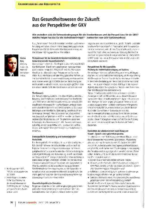 Vorschauseite 1: Das Gesundheitswesen der Zukunft aus der Perspektive der GKV