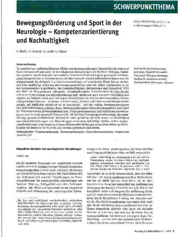 Vorschauseite 1: Bewegungsförderung und Sport in der Neurologie - Kompetenzorientierung und Nachhaltigkeit