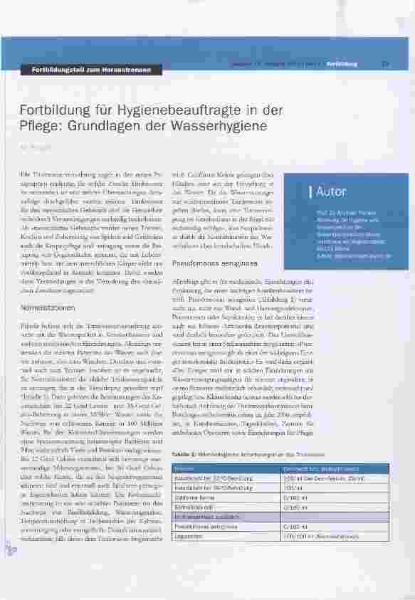 Vorschauseite 1: Fortbildung für Hygienebeauftragte in der Pflege: Grundlagen der Wasserhygiene