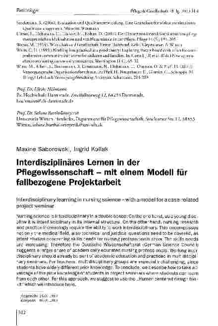 Vorschauseite 1: Interdisziplinäres Lernen in der Pflegewissenschaft - mit einem Modell für fallbezogene Projektarbeit