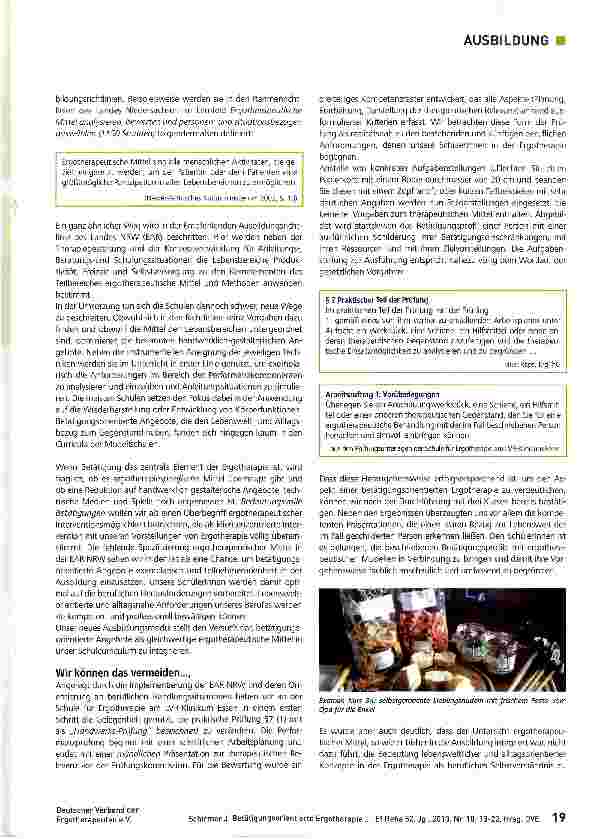 Vorschauseite 2: Betätigungsorientierte Ergotherapie braucht eine betätigungsorientierte Ausbildung!