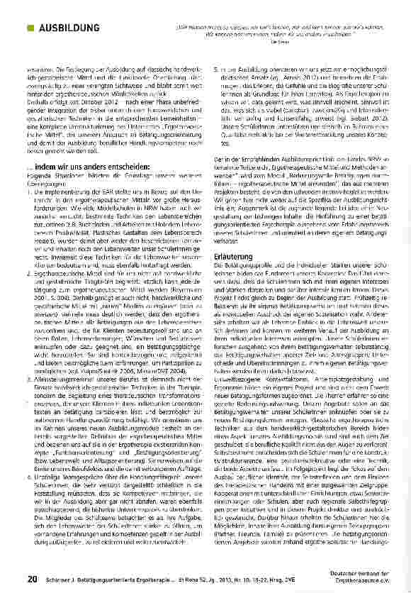Vorschauseite 3: Betätigungsorientierte Ergotherapie braucht eine betätigungsorientierte Ausbildung!