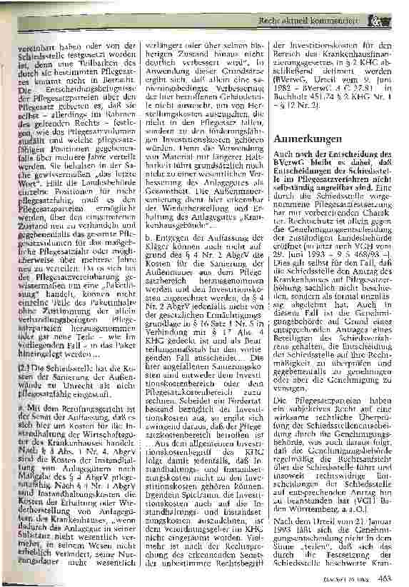 Vorschauseite 2: Pflegesatzfähige Kosten im Krankenhaus Zum Urteil des BuVerfGerichts v. 21.1.93 - 3 C 66.90 -