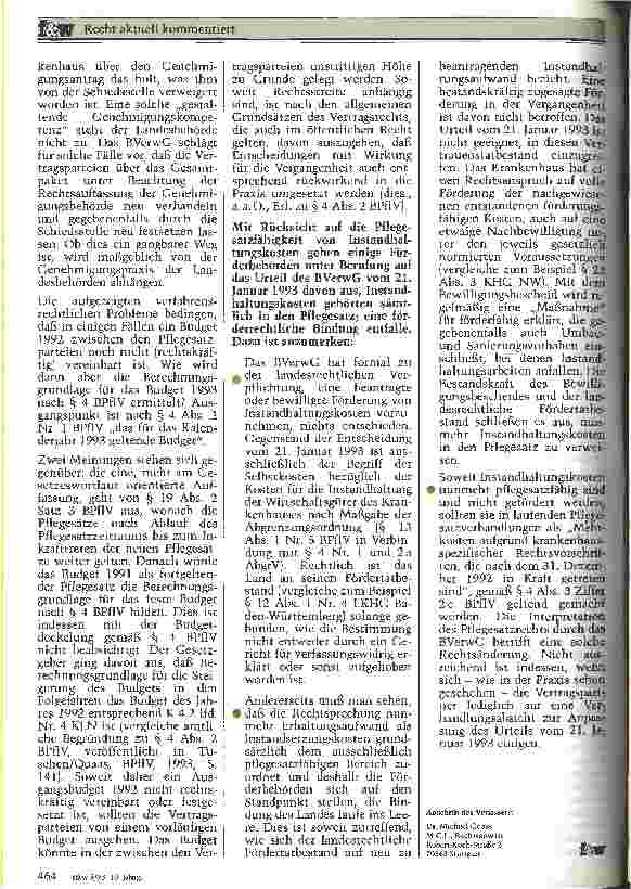 Vorschauseite 3: Pflegesatzfähige Kosten im Krankenhaus Zum Urteil des BuVerfGerichts v. 21.1.93 - 3 C 66.90 -