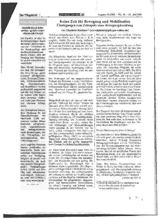 Vorschauseite 1: Keine Zeit für Bewegung und Mobilisation Überlegungen zum Zeitaspekt einer Bewegungshandlung