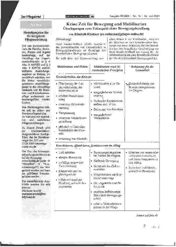 Vorschauseite 2: Keine Zeit für Bewegung und Mobilisation Überlegungen zum Zeitaspekt einer Bewegungshandlung