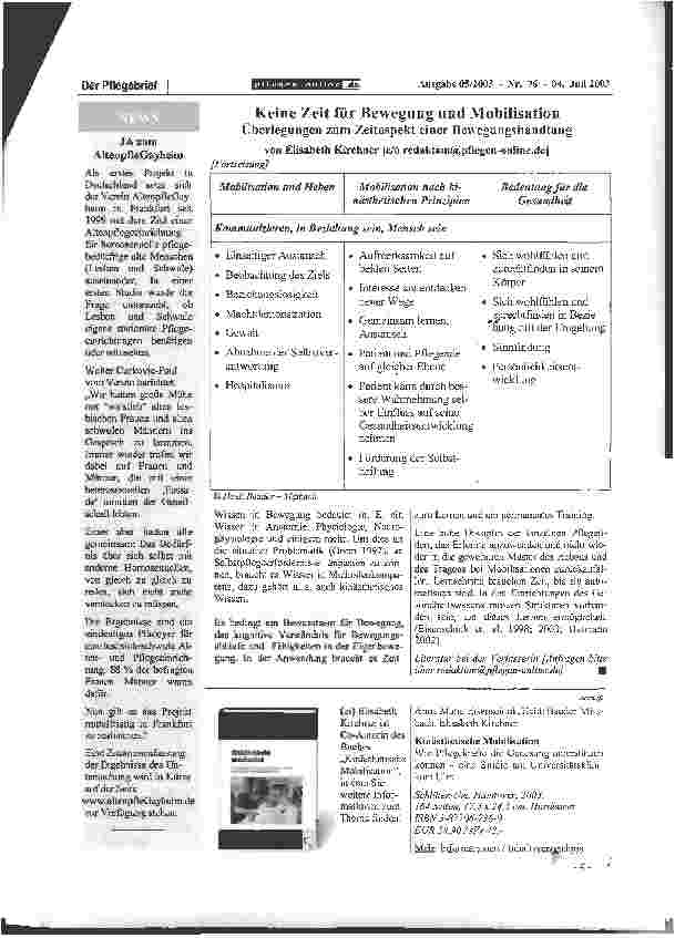 Vorschauseite 3: Keine Zeit für Bewegung und Mobilisation Überlegungen zum Zeitaspekt einer Bewegungshandlung