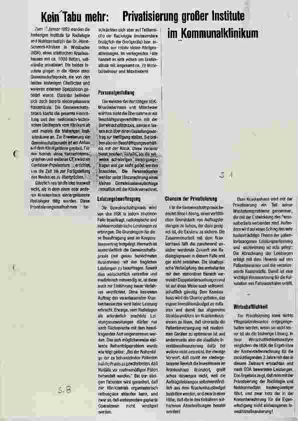 Vorschauseite 1: Kein Tabu mehr: Privatisierung großer Institute im Kommunalklinikum
