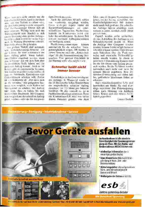 Vorschauseite 2: Freie Fahrt für Patienten und Äzte Aufzüge im Krankenhaus