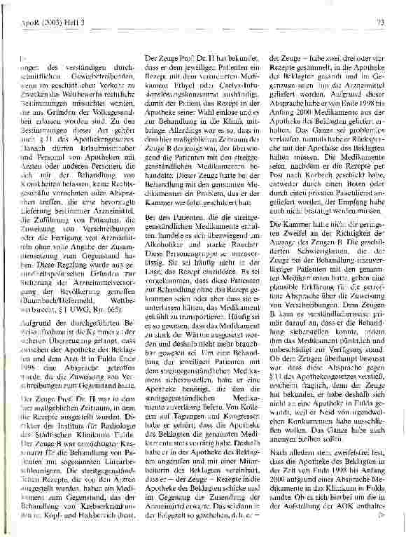 Vorschauseite 3: Unerlaubte Absprachen zwischen Ärzten und Apothekern Landgericht Kassel, Urteil vom 21. Juni 2001