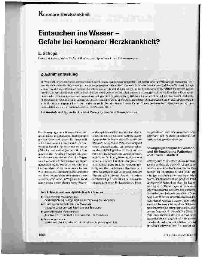 Vorschauseite 1: Eintauchen ins Wasser - Gefahr bei koronarer Herzkrankheit?