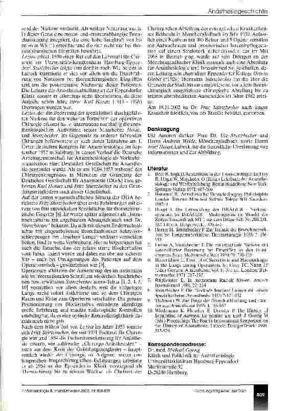 Vorschauseite 2: Die Gründungsmitglieder der Deutschen Gesellschaft für Anaesthesie Biografische Notizen - 5. Folge: Dr. Fritz Stürtzbecher (1917 - 2002)