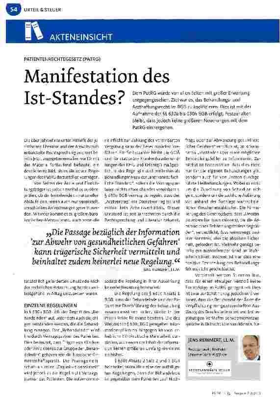 Vorschauseite 1: Manifestation des Ist-Standes?