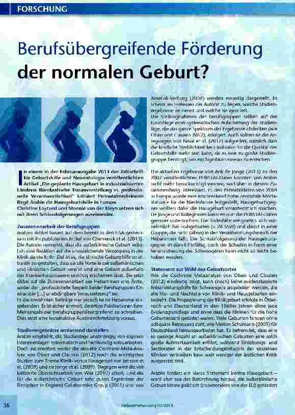 Vorschauseite 1: Berufsübergreifende Förderung der normalen Geburt?