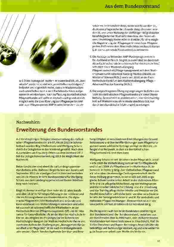 Vorschauseite 2: Stellungnahme zu „Advanced Nursing Practice in Deutschland, Österreich und der Schweiz.Eine Positionierung von DBfK, ÖGKV und SBK (2012)