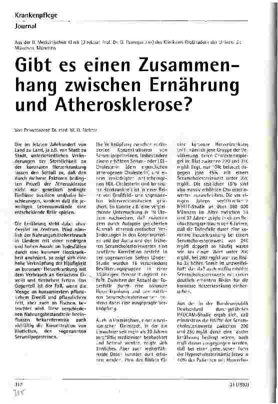 Vorschauseite 1: Gibt es einen Zusammenhang zwischen Ernährung und Atherosklerose?