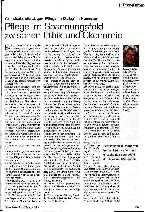 Vorschauseite 1: Pflege im Spannungsfeld zwischen Ethik und Ökonomie