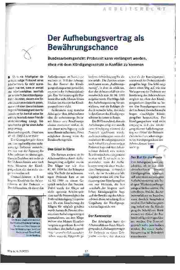 Vorschauseite 1: Der Aufhebungsvertrag als Bewährungschance