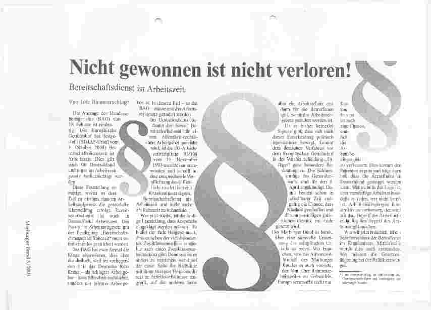 Vorschauseite 1: BAG-Entscheidung: Nicht gewonnen ist nicht verloren! Bereitschaftsdienst ist Arbeitszeit