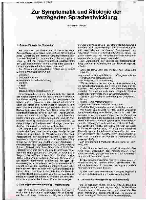 Vorschauseite 1: Zur Symptomatik und Ätiologie der verzögerten Sprachentwicklung