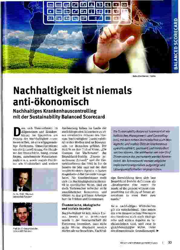 Vorschauseite 1: Nachhaltigkeit ist niemals anti-ökonomisch