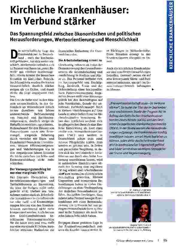 Vorschauseite 1: Kirchliche Krankenhäuser: Im Verbund stärker