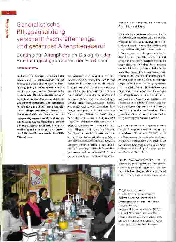 Vorschauseite 1: Generalistische Pflegeausbildung verschärft Fachkräftemangel und gefährdet Altenpflegeberuf