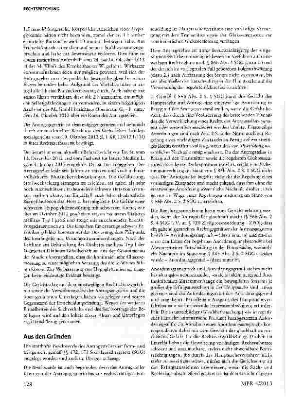Vorschauseite 4: Krankenversicherung-Anspruch auf eine kontinuierliche Glukosemessung (CGM) im einstweiligen Rechtsschutz bei Diabetes mellitus