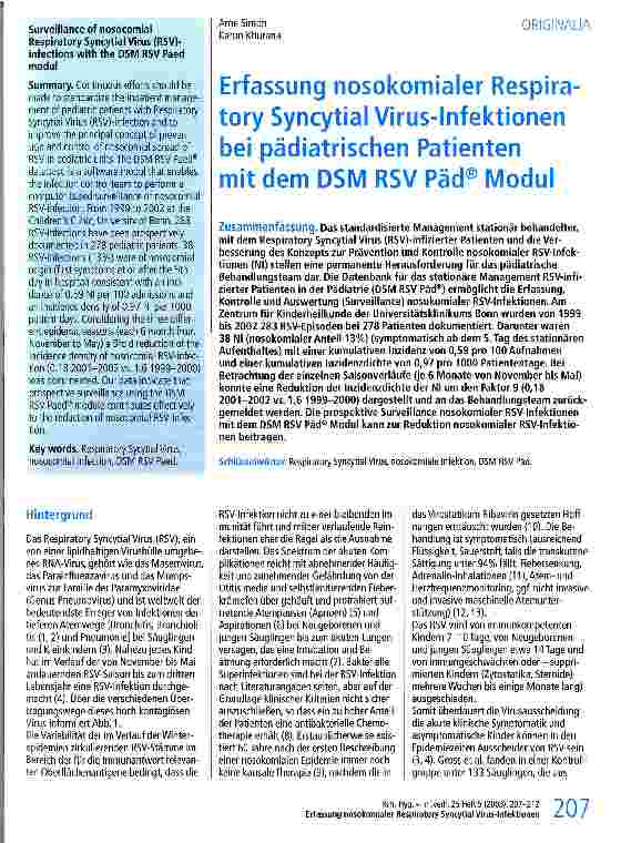 Vorschauseite 1: Erfassung nosokomialer Respiratory Syncytial Virus-Infektionen bei pädiatrischen Patienten mit dem DSM RSV Päd Modul