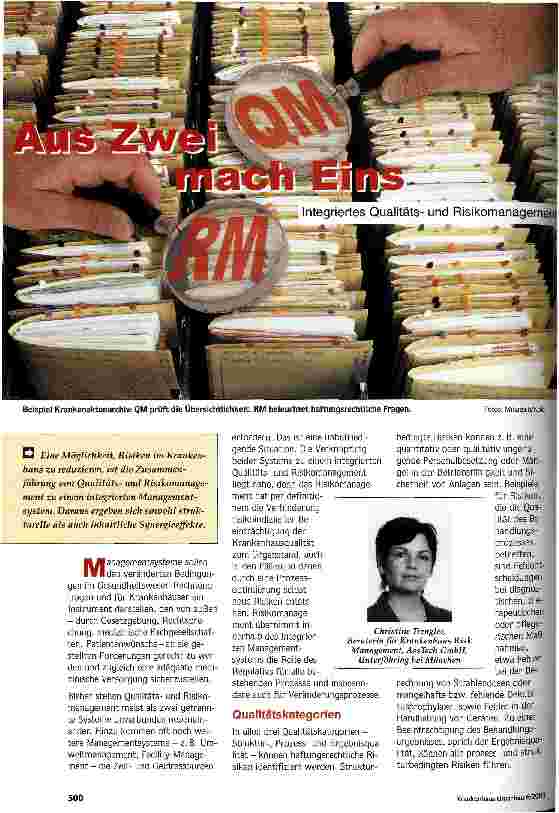 Vorschauseite 1: Aus zwei mach eins Integriertes Qualitätsund Risikomanagement