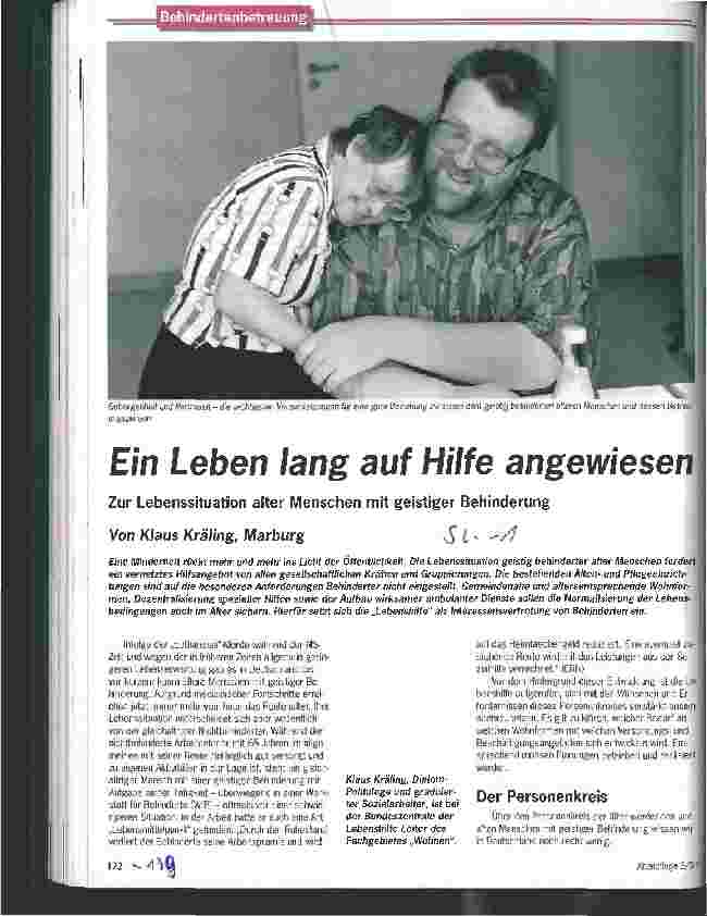 Vorschauseite 1: Ein Leben lang auf Hilfe angewiesen Zur Lebenssituation alter Menschen mit geistiger Behinderung