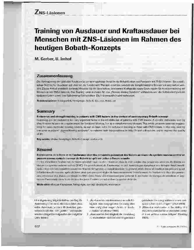 Vorschauseite 1: Training von Ausdauer und Kraftausdauer bei Menschen mit ZNS-Läsionen im Rahmen des heutigen Bobath-Konzepts